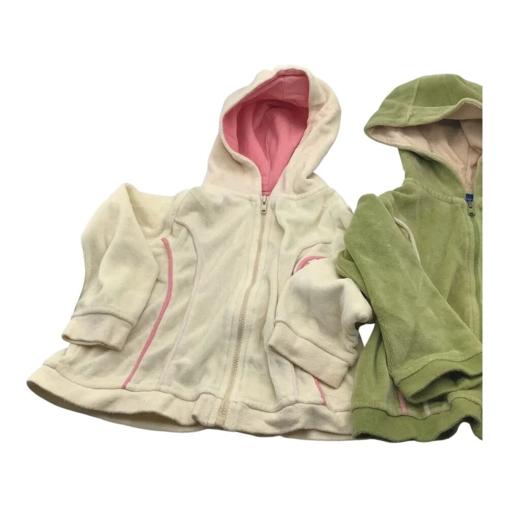Lot of 2 Greendog Hoodies Baby Girl Size 24M Zip Up‎ Pink & Green Cotton Blend